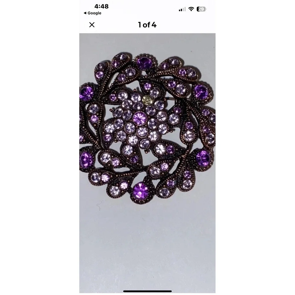 Vintage Purple & Clear Rhinestone Brooch‎ Pin